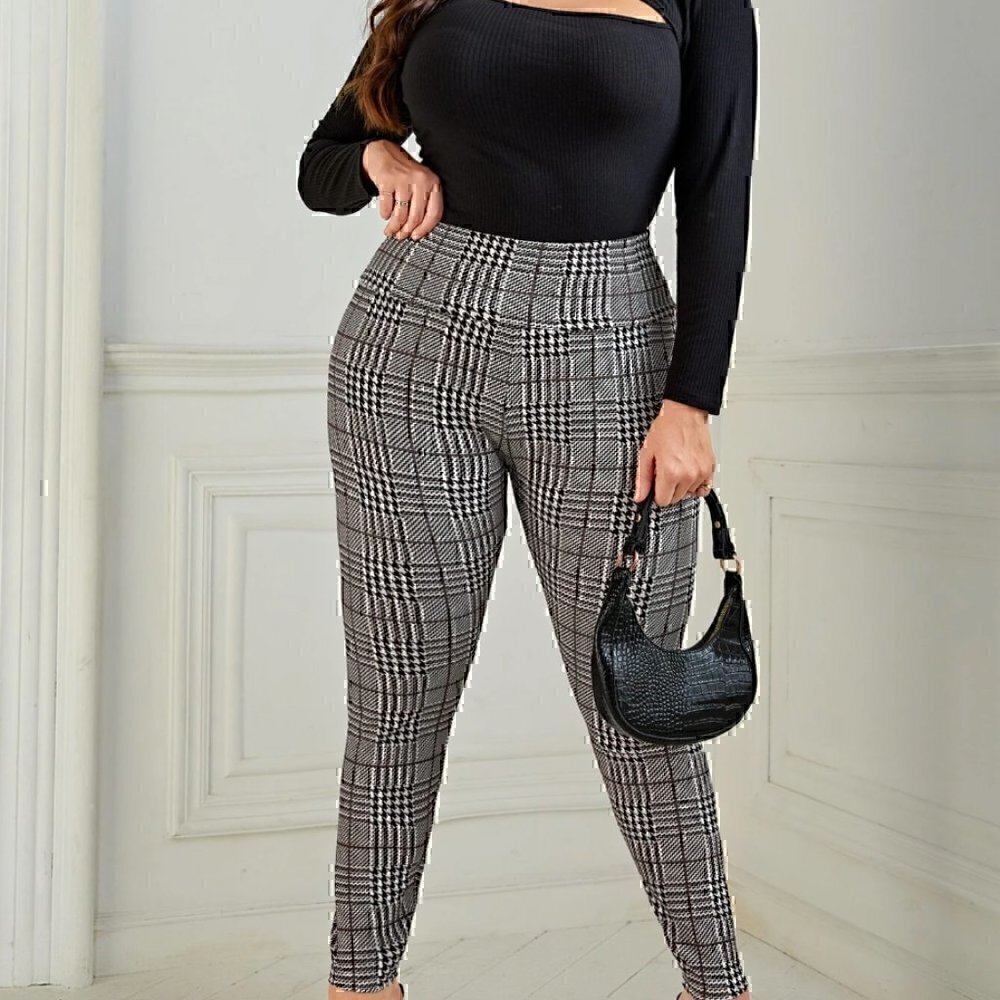 3x Shein Essnce Plus Glen Plaid Leggings